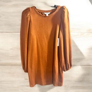NWT Nine West Puff‎ Long Sleeve Dress Mini Burnt Orange Fall Size Small